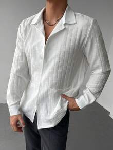 WAIT HIM Chaqueta casual con botones delanteros de unicolor para hombres - Blanco - Ver 4