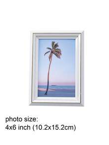 1pc Minimalist 5/6 Inch White & Blue Plastic Photo Frame, Suitable For Bedroom, Living Room, Wall Mounting Or Tabletop Display - Multicolor - View 14