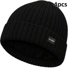 4pcs Wool Cuff Beanie Winter Warm Thermal Hats For Men & Women Thermal Lined Beanie Knit Chunky Women Snow Cap - Multicolor - View 8