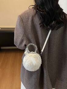 1pc Plush Bow Handbag, Fashion Shoulder Bag, Clutch Purse, Suitable For Party, Autumn/Winter, Women Daily Use
