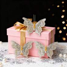 3 Artificial Butterflies Christmas Tree Butterfly Decorations Clip Glitter Net Butterfly For Holiday Crafts - Silver - View 3