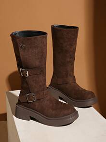 2025 Spring/Autumn New V-Cut Tall Riding Boots For Women, Over-The-Knee, Inner Heightening, Slim Fit Tall Boots - Coffee Brown - View 2