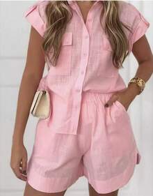 Women's Shirt And Shorts Set With Lining - 粉色 - 查看 1