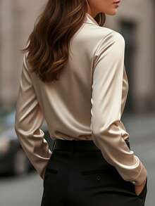 Women's Fashionable Elegant Casual Urban Modern Bubble Collar Long Sleeve Top, Suitable For Office Wear, Also Can Be Worn As Women's Christmas And New Year Outfit, Autumn/Winter