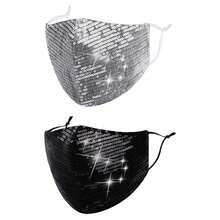 Máscara facial reutilizable con lentejuelas para mujeres, adultas, con brillo y destellos, lavable, de diseñador, de moda, linda, bonita, transpirable, ajustable, con destellos, decorativa, en negro y plateado, como regalo para mujeres - Multicolor - Ver 7