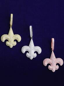 DUBSS 男士镶钻鸢尾花项链吊坠，5A级立方氧化锆镀金嘻哈饰品 - 花 - 查看 7