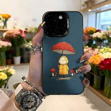 Cubierta de telefono con diseño de dibujos animados para iPhone color azul oscuro con estampado de niño con paraguas rojo y setas en la lluvia ideal para uso diario y regalos Aplicable a los teléfonos de la serie Apple y Galaxy - Blanco - Ver 1