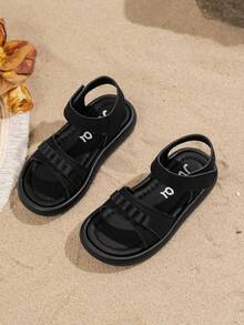 1双女童夏季新款珍珠设计时尚公主凉鞋，儿童软底鞋，幼儿沙滩鞋，时尚女童款 - 黑色 - 查看 4