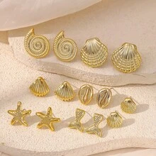 1 Set Fashion Starfish, Shell, Fish Tail Shaped Marine Life Pattern Earrings Set, Suitable For Women's Daily Wear, Party, Gift For Friends, Holidays, Birthdays