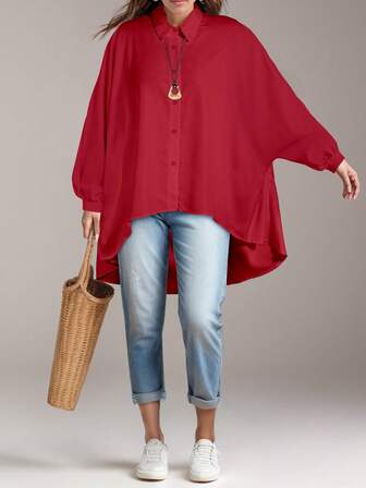 Camisa de manga larga para mujer, informal, de otoño e invierno, con mangas tipo murciélago y botones delanteros, color blanco