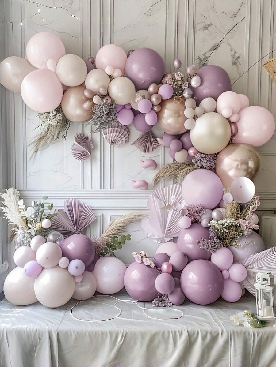 101/202个紫色、沙白色和香槟金色乳胶气球套装，适用于生日派对、周年纪念、毕业典礼、新娘送礼会、情人节、新年、开业典礼、家居装饰、气球装饰、派对装饰、摄影道具和静物装饰 - 淡紫色 - 查看 1