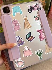 50张卡通女孩主题贴纸 韩系ins风换装美妆迷你日记本美学防水贴纸，适用于水瓶、书籍、手机壳、吉他、行李箱、笔记本、笔记本电脑等，其他艺术图案 - 彩色 - 查看 8