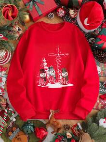 Fleece-gefütterter Damen Rundhals Sweatshirt, warme Fütterung für Herbst/Winter, Weihnachtsmann Muster, weich & vielseitig für den täglichen Gebrauch, Weihnachts-Sonderausgabe mit Neuheiten Design (geeignet für Feiertage/Alltag/besondere Anlässe), passend für Büro oder Outdoor - leuchtendes Rot - Übersicht 2