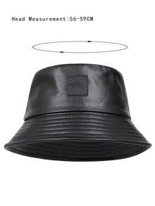 1pc PU Leather Brim Bucket Hat, Casual Outdoor Hat For Spring & Autumn,Festival,Travel - NEW YORK - View 3