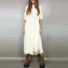 elegante Quasten-Saum Zweiteiler Vintage Langarm-Pullover passende Spitzen-Halterkleid-Sets Mode Pendler Damen lockere Sets - 02 Aprikose - Übersicht 4