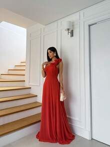 Long, Non-Sparkly Chiffon Party Dress For Bridesmaid, Graduation, Wedding, Or Floral Dress. - Terracota - Ver 6
