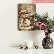2D Flat 1 Piece Winter Fairy Tale Snowman Caterpillar Metal Sign, 8X 12inch Iron Wall Decoration, Charming Rural Winter Scene, Suitable For Holiday Parties And Cozy Home Decoration, Room Decoration - 圖片色 - 查看 6