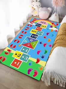 1pc Hopscotch Velvet Carpet, Washable, Cartoon Pattern, Large Game Mat, Room Decor, Holiday Gift, Low Pile, Machine Made, Polypropylene Backing, Polyester Fiber Material - Multicolor - View 17
