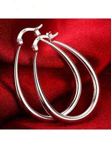 Silver Plated 41mm Smooth Circle Big Hoop Earrings Women Fashion Party Wedding Accessories Jewelry Gifts - Silver - View 7