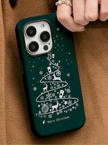 Funda para teléfono navideño Funda para teléfono 17 Pro Max Árbol en forma de Navidad con renos y copos de nieve Teléfono con textura mate dos en uno Adecuado para phone 17,16, 15, 14, 13, 12, 11, PRO, PLUS, X, XS, así como S21 / 22/23/24/25 Ultra / FE +, NOTA20 Ultra, A71/56/55/54/53/52/36/35/34/26/25/23/16/15/14/13/06 - Multicolor - Ver 1