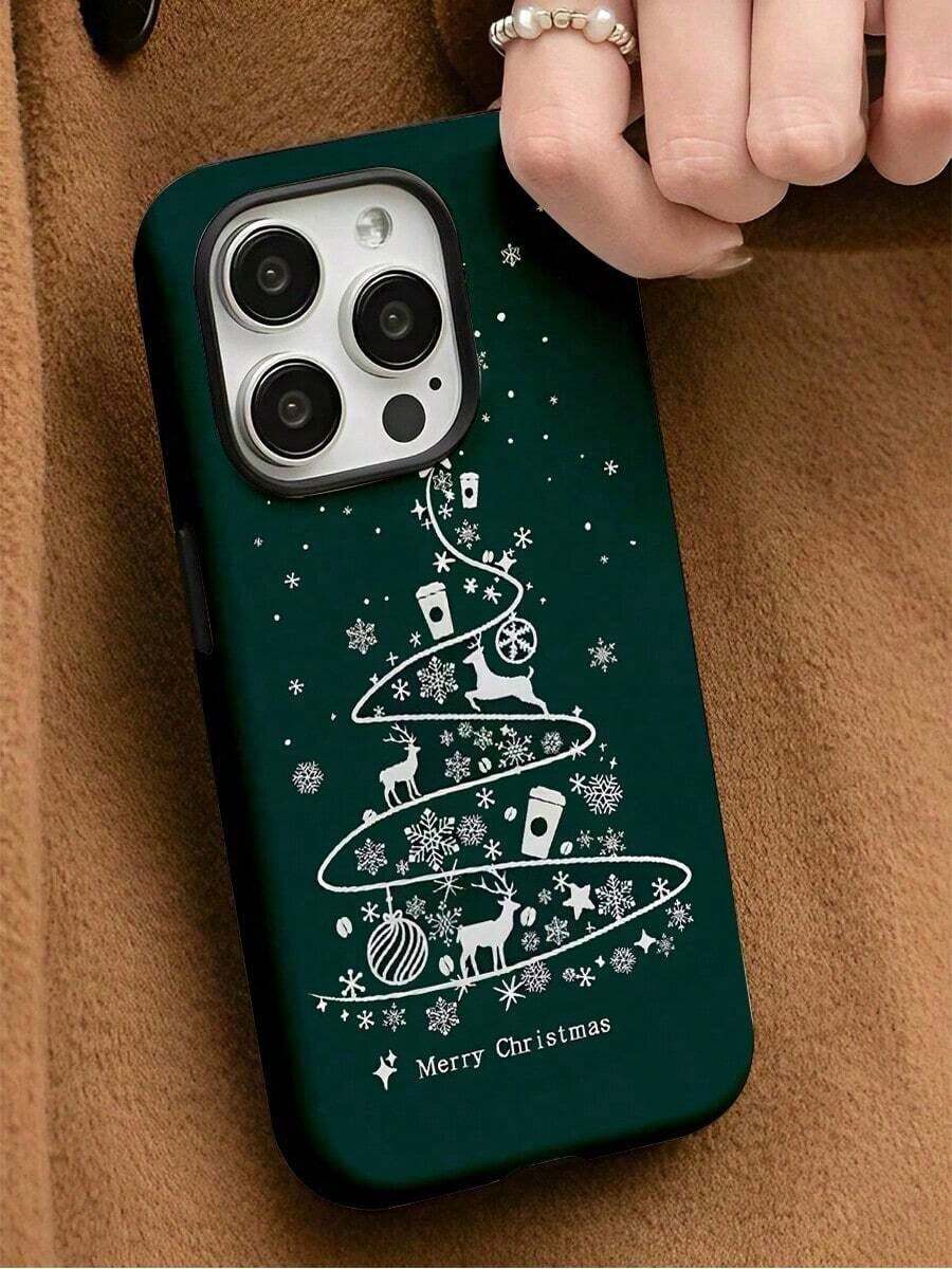 Funda para teléfono navideño Funda para teléfono 17 Pro Max Árbol en forma de Navidad con renos y copos de nieve Teléfono con textura mate dos en uno Adecuado para phone 17,16, 15, 14, 13, 12, 11, PRO, PLUS, X, XS, así como S21 / 22/23/24/25 Ultra / FE +, NOTA20 Ultra, A71/56/55/54/53/52/36/35/34/26/25/23/16/15/14/13/06 - Multicolor - Ver 1
