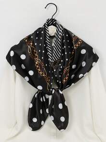 1pc Bandana Scarf, New Polka Dot Chain Print Women Square Scarf, Headscarf - Multicolor - View 2
