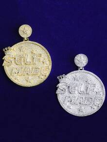 DUBSS 1 件装镶钻自制圆盘项链吊坠，男士 5A 级立方氧化锆镀金嘻哈饰品 - 字母 - 查看 9