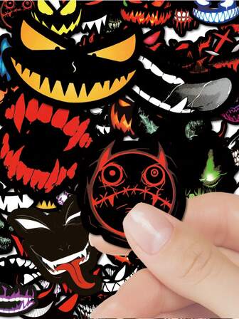 50pcs Matte Ghost Face Stickers, Cartoon Pattern, Self-Adhesive, Single-Use, Applicable To Laptop, Truck, Bottle, Scrapbook, Diary,School Supplies,Back To School