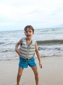 1pc Kids' Swimming Vest With Life Jacket - Quick Adjust Buckle System, Safety Buoyancy Aid For Swimming Lessons, Beach, Pool - Lightweight Durable Swimwear, Suitable For Boys And Girls (Toddler To) - Easy On/Off Design, Suitable For Beginner To Advanced Swimmers, Sleeveless Mixed Color Design, Front And Back Zipper For Comfortable & Fit For Young Children