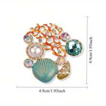 Vintage Gold-Tone Ocean Theme Brooch, Luxurious Design With Coral, Shells, Pearl & Multi-Color Crystals, Nautical Statement Pin For Beach Style Enthusiasts & Retro Jewelry Lovers, Ideal Gifting Choice - 彩色 - 查看 4