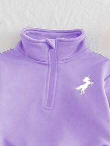 Chatreadl 2pcs Girls Unicorn Embroidery Solid Color Sweatshirt And Pants Set, Minimalist Design, Comfortable For Spring, Autumn And Winter - Purple - View 4