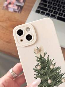 1pc Minimalist Personalized Christmas Tree Bow Pattern Milky White Pupil Full Coverage Anti-Fall Anti-Fingerprint Phone Case, Compatible With IPhone 16/16Pro/16Plus/15/15ProMax/15Pro/11/12/13/14ProMax/11Pro/11ProMax/12Pro/12ProMax/13Pro/13ProMax/14Pro/14ProMax, Soft Shell, High-End Creative