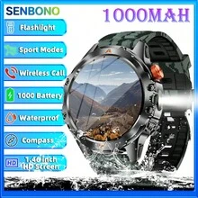 SENBONO Smartwatch With 1000mAh Large Battery, 100+ Sports Modes, Wireless Calling, LED Flashlight & Compass, 1.46inch HD Display, 360° Rotation, USB Rechargeable, Smart Watch For Men, Modern Wearable, Multi-Functional Watch - Black - View 8