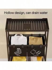 3-Tier Rolling Laundry Hamper, Foldable Clothes Sorting Basket Organizer With Wheels For Bedroom, Bathroom, Laundry Room Storage - Black/White/Beige - Black Small - View 4