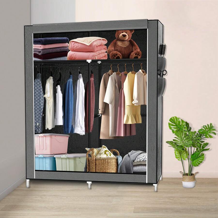 Fabric Storage Cabinet, Clothes Rack With Cover, Wardrobe, Closet, Metal Frame, For Bedroom, Wardrobe - Gray 108*170cm - View 1