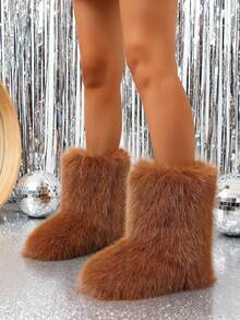 New Winter Warm Plush Faux Fur Snow Boots For Women - Dark Grey & Brown & Black Ankle Booties With Soft Lining, Cozy Slip-On Design For Cold Weather Outdoor & Indoor Wear Unisex Short Ankle Faux Raccoon Fur Snow Boots - Solid Classic Color, Super Smooth Fur Touches The Ground, Perfect For Christmas & Halloween, Y2K Style! Y2K Fashion Men's & Women's Snow Boots - Faux Raccoon Fur, Silky Smooth Floor-Reaching Fur, Solid Classic Shade, Ideal For Christmas & Halloween! Short Ankle Unisex Snow Boots With Faux Raccoon Fur - Solid Classic Color, Ultra-Smooth Fur Hits The Ground, Must-Have For Christmas & Halloween, Edgy Y2K Vibe! Christmas & Halloween Essential Faux Raccoon Fur Snow Boots (Unisex) - Solid Classic Hue, Smooth Fur Touches The Floor, Stylish Y2K Look! Y2K Short Ankle Snow Boots For Men & Women - Faux Raccoon Fur, Super Smooth Floor-Length Fur, Solid Classic Color, Great For Christmas & Halloween Celebrations! - 棕色 - 查看 7