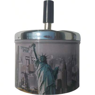 Coralpearl Smokeless Metal Tin Push Down Ashtray For Cigarettes Cigars With Spinning Tray Lid Covered Portable Ash Tray Bucket For Home Tabletop Patio Sand Car Auto Outdoors Indoors America