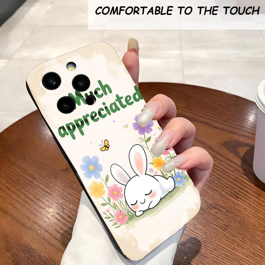 1PC Phone Case, Cute Bunny Flowers Text Butterflies , Stylish Phone Case, Phone Decoration, All-around Lens Protection, Creative Small Gift, Funny Gift for Boys and Girls - Negro - Ver 1
