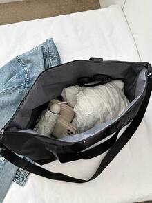 Bolsa de lona de gran capacidad con decoración de letras para viajes cortos, bolsa de gimnasio, bolsa de yoga, bolsa de regreso a la escuela para estudiantes, bolsa de deporte unisex para deportes, acondicionamiento físico, ejercicio, viajes, vacaciones para mujeres y hombres, artículo de viaje esencial