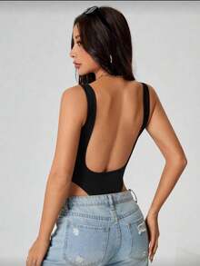 Women's Shaping Bodysuit With Square Neckline, Open Back, Straps, Tank Top Style, Sexy, For Parties, Events, And Festivals. - màu đen - Xem 3