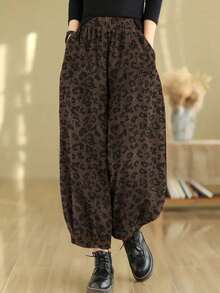 Women's Autumn/Winter Fashion Leopard Print All-Over Print Pocket Elastic Waist Loose Harem Pants, Casual Fashion Comfortable - Coffee Brown - View 8