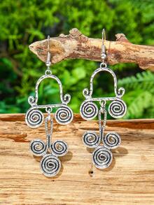 TopHanqi 1pair Boho Style Silver-Tone Teardrop Tassel Drop Earrings For Women, Versatile Daily & Party Wear