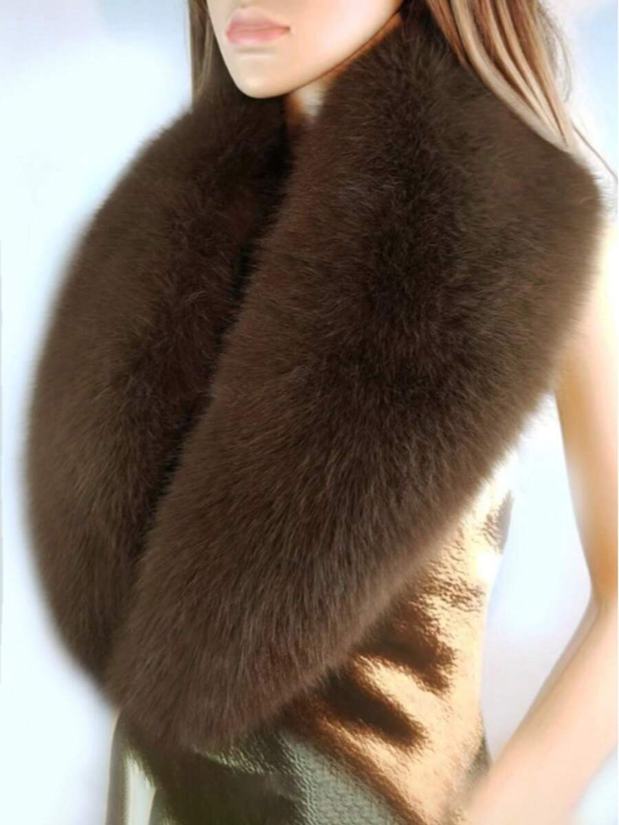 1件装仿毛皮领围巾，时尚披肩领，女士秋冬款 - 多色3 - 查看 1