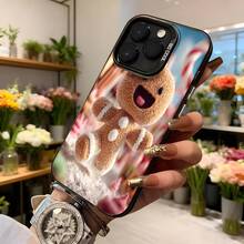 Cubierta de teléfono con diseño de hombre de jengibre navideño color marrón claro con detalles blancos y rojos para iPhone 14 Pro Max funda protectora con estampado de dulces navideños ideal para temporada festiva Aplicable a los teléfonos de la serie Apple y Galaxy - Blanco - Ver 6