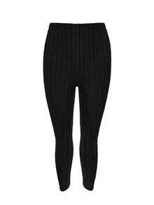 Plus Size Women Solid Color Round Neck Long Sleeve Ribbed Casual Sportswear 2 Pieces Set, Autumn/Winter - Black - View 5