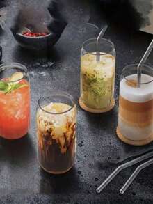 4pcs 16oz/500ml Glass Cups With Lids And Straws, Jar-Style Drinking Glasses, Coffee Mugs, Reusable Straws And Straw Cleaner, Suitable For Restaurant/Hotel/Commercial Use, New Year, Valentine's Day Beverages, Gifts - Multicolor - View 7