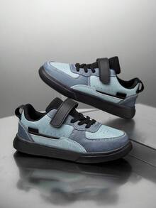 1 Pair Mediterranean Style Low-Top Flat Canvas Shoes For Boys & Girls, Hook And Loop Design, Comfortable, Lightweight, Non-Slip, Suitable For All Seasons - Dark Grey - View 6