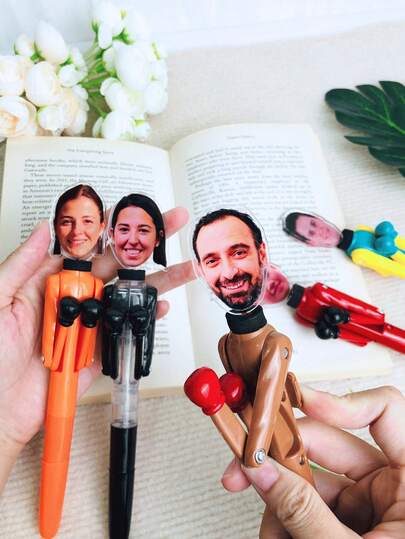 1/3/5pcs Personalized Boxing Themed Creative Interactive Stress Relief Pen, Push-Button Stress Relief Ballpoint Pen, Customizable Portrait Funny Gift. Suitable For Back To School Season, School Supplies, Unique Back To School Gifts, Printable Photo Pen | Creative Learning Desk Supplies, School Gifts, Teacher's Day, Back To School Season, Stress Relief Pen