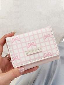 1个可爱蝴蝶结条纹女士迷你钱包，简约短款女士钱包，复古时尚小零钱包，时尚配饰，女士生日礼物，迷你钱包，零钱包，极简风格卡包，纤薄轻巧便携，可装现金、纸币、身份证、信用卡等，生日礼物 - 彩色 - 查看 10