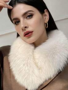 1条女士仿皮草围巾，时尚百搭保暖围巾，仿皮草领，围巾配饰，防风保暖，适合休闲户外穿着 - 彩色 - 查看 9